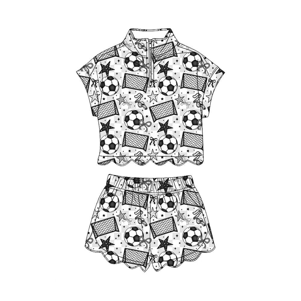 preorder GSSO3699 Scallop Soccer Star Short Sleeve Shorts Girls Set