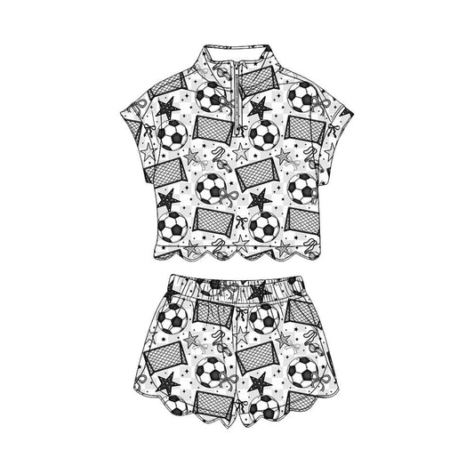 preorder GSSO3699 Scallop Soccer Star Short Sleeve Shorts Girls Set