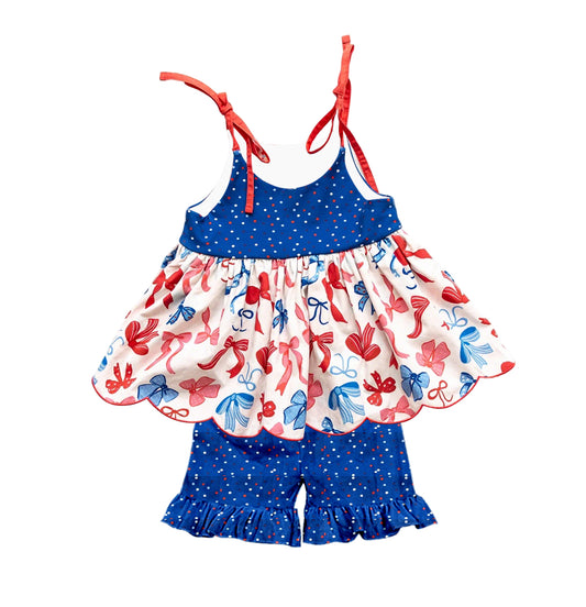 preorder GSSO3701 July 4th Bows Sleeveless Shorts Girls Set