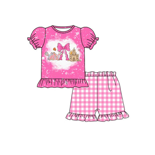 preorder GSSO3702 Crab Beach Hot Pink Short Sleeve Shorts Girls Set