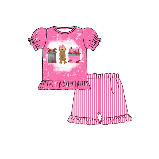 preorder GSSO3703 Crab Dog Beach Hot Pink Short Sleeve Shorts Girls Set