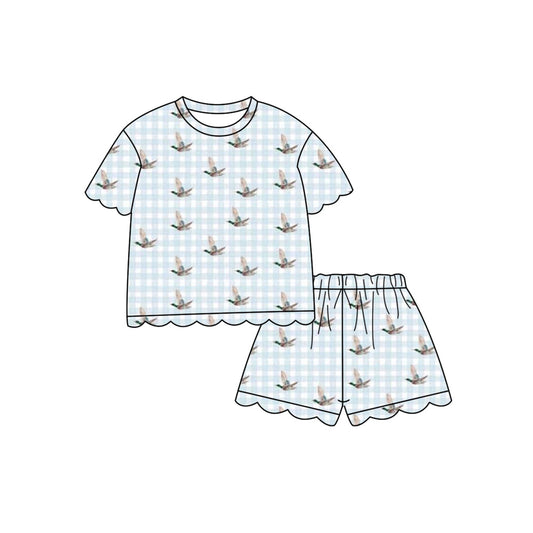preorder GSSO3725 Scallop Hunting Mallard Duck Checkered Short Sleeve Shorts Girls Set