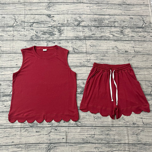 preorder Samples GSSO3735 Scallop Maroon Short Sleeve Shorts Adult Women Set