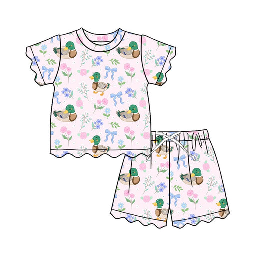 preorder GSSO3737 Scallop Mallard Duck Bows Short Sleeve Shorts Girls Set