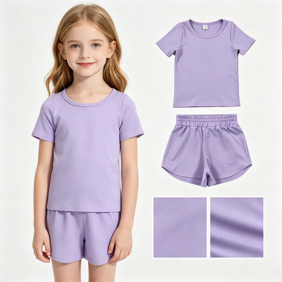 GSSO3759 Yoga Purple Short Sleeve Shorts Girls Set