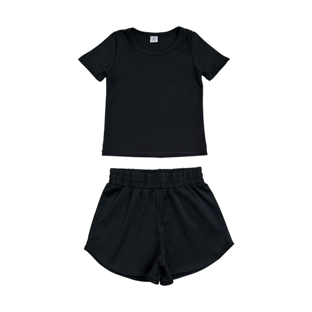 GSSO3760 Yoga Black Short Sleeve Shorts Girls Set