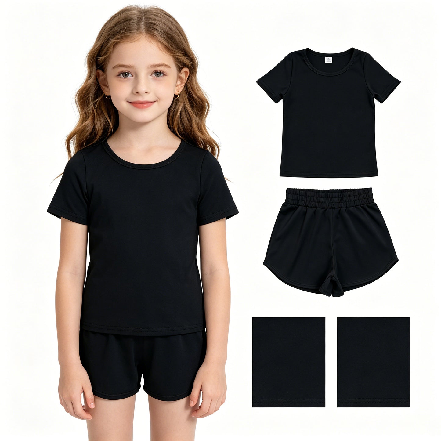 GSSO3760 Yoga Black Short Sleeve Shorts Girls Set
