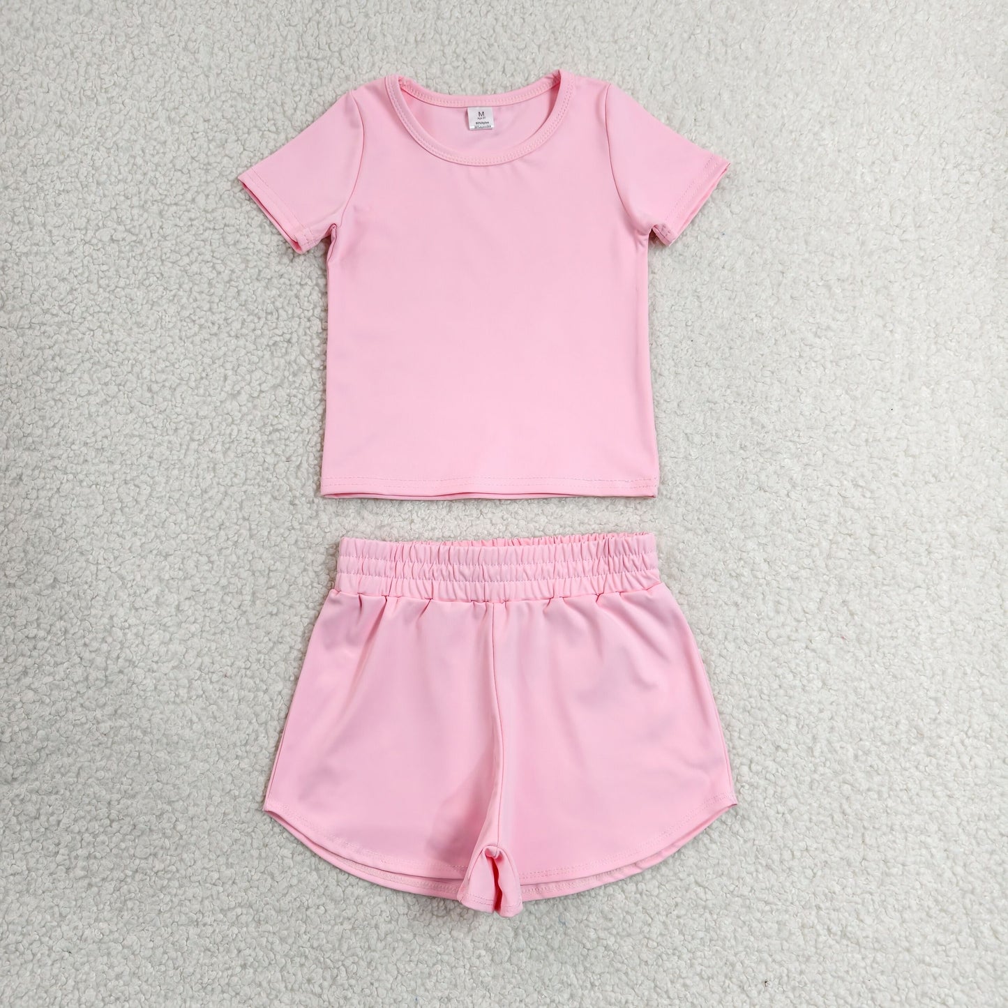 GSSO3761 Yoga Pink Short Sleeve Shorts Girls Set