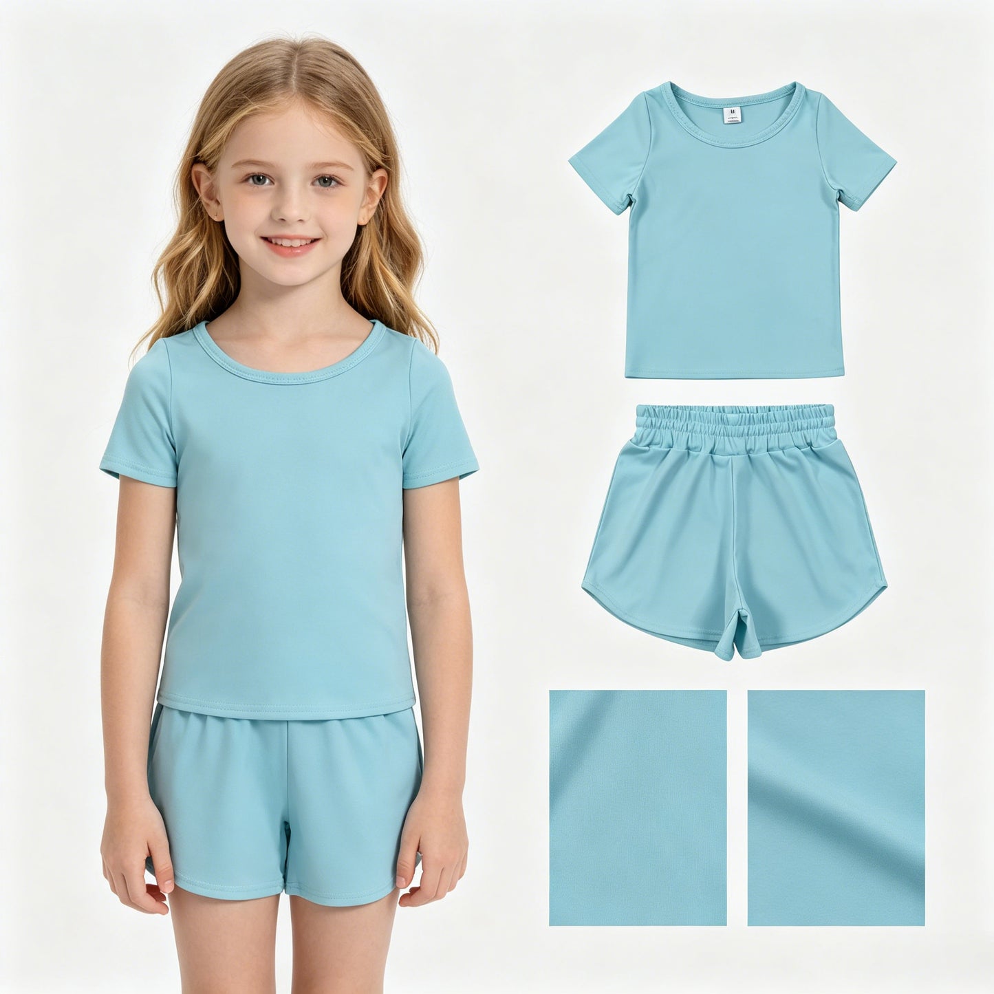 GSSO3762 Yoga Blue Short Sleeve Shorts Girls Set