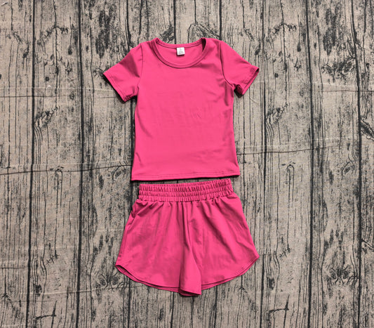 preorder GSSO3764 Samples Hot Pink Short Sleeve Shorts Girls Set