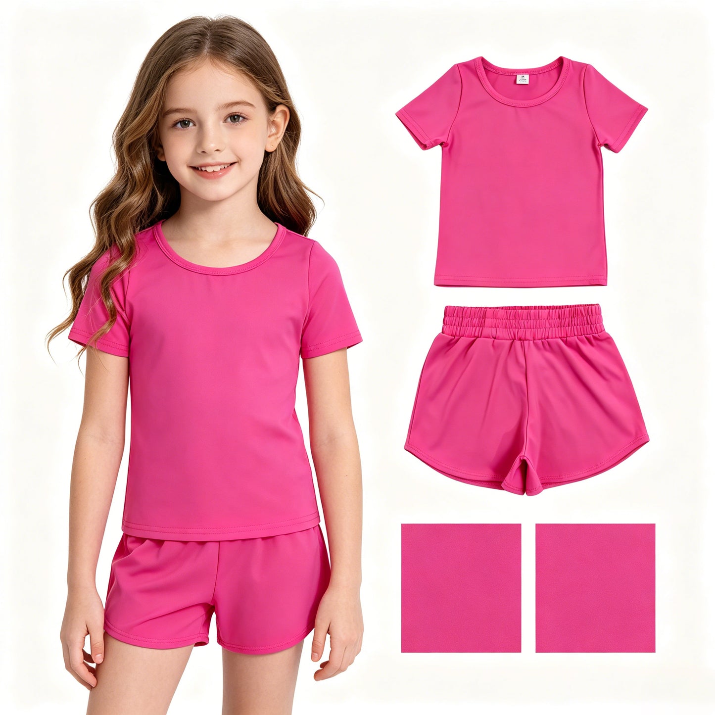 GSSO3764 Yoga Hot Pink Short Sleeve Shorts Girls Set