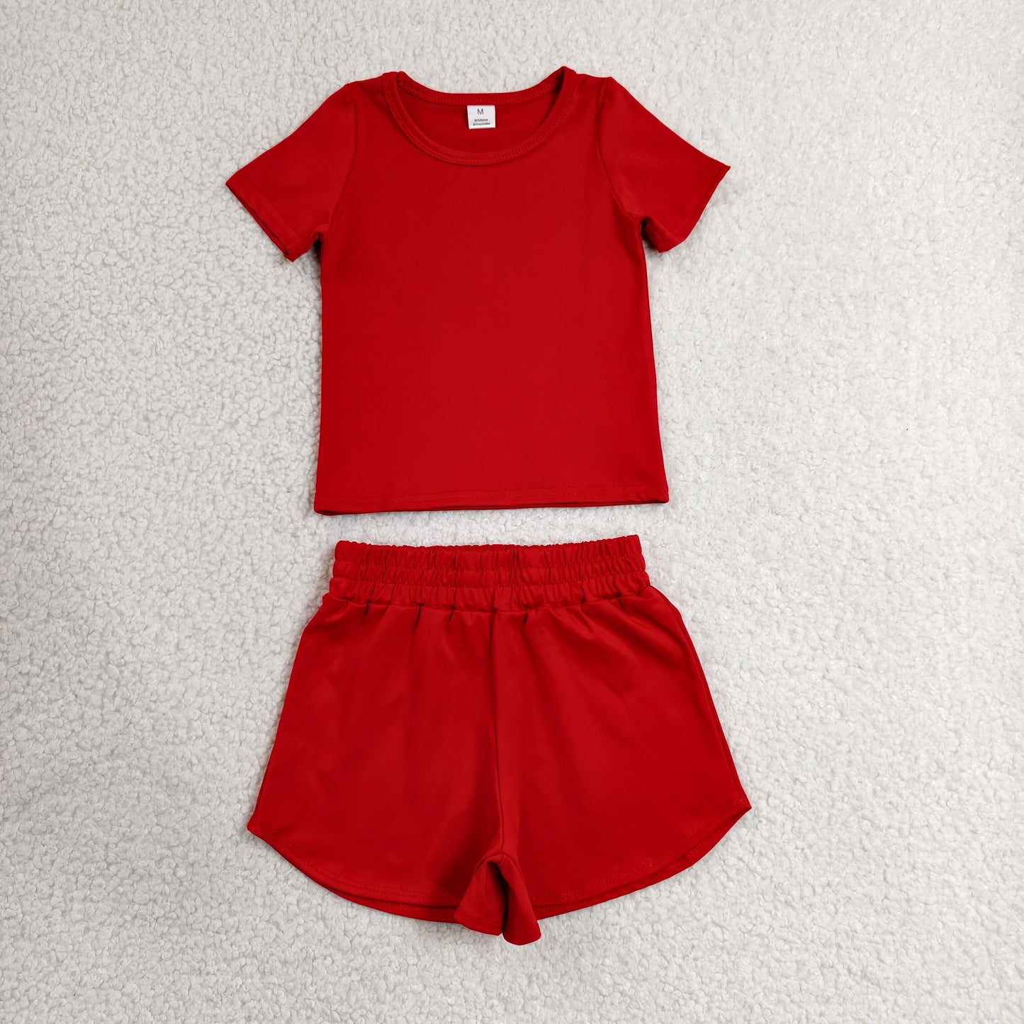GSSO3765 Yoga Red Short Sleeve Shorts Girls Set