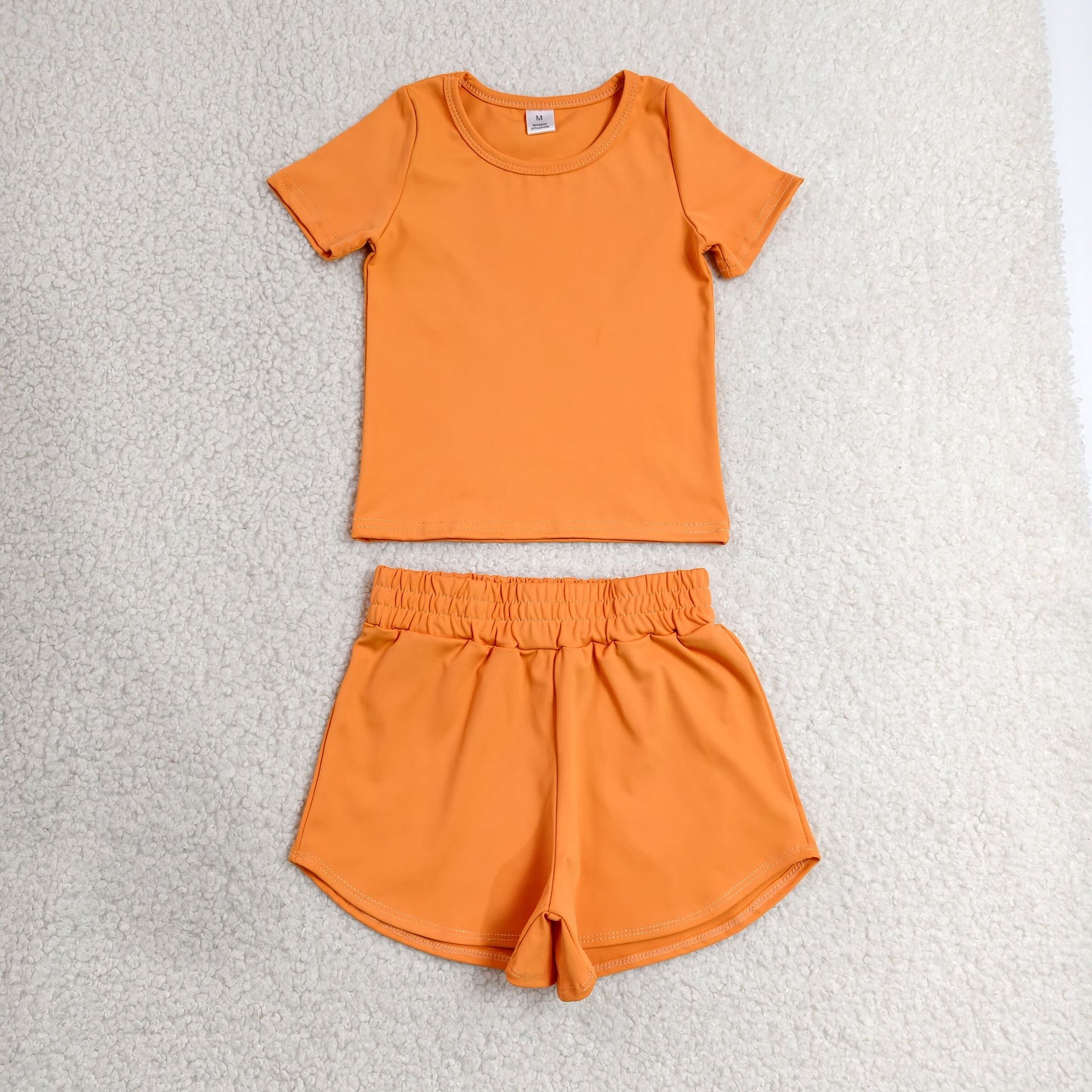 GSSO3766 Yoga Orange Short Sleeve Shorts Girls Set