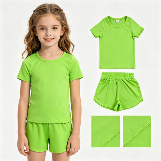 GSSO3767 Yoga Mint Green Short Sleeve Shorts Girls Set
