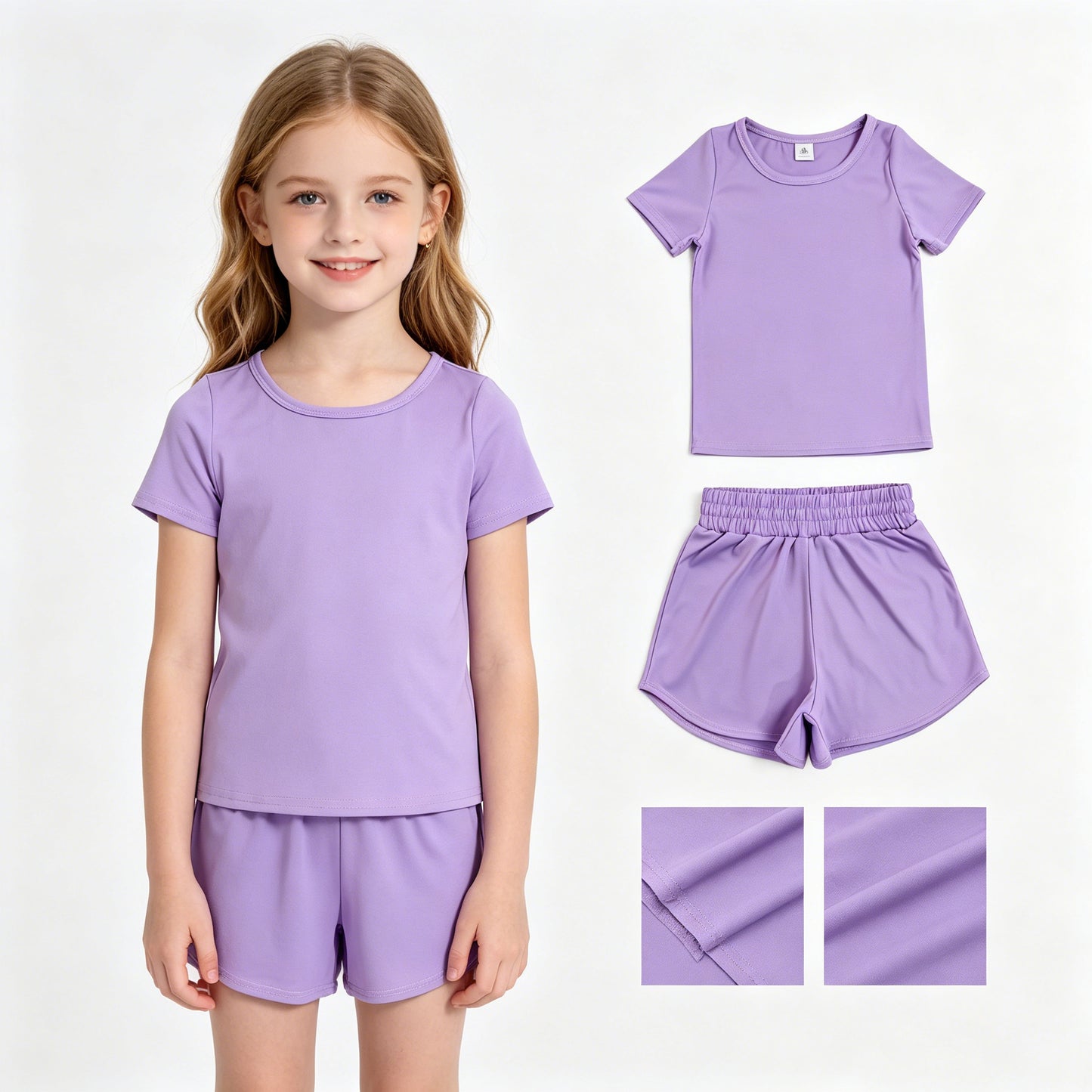 GSSO3769 Yoga Purple Short Sleeve Shorts Girls Set