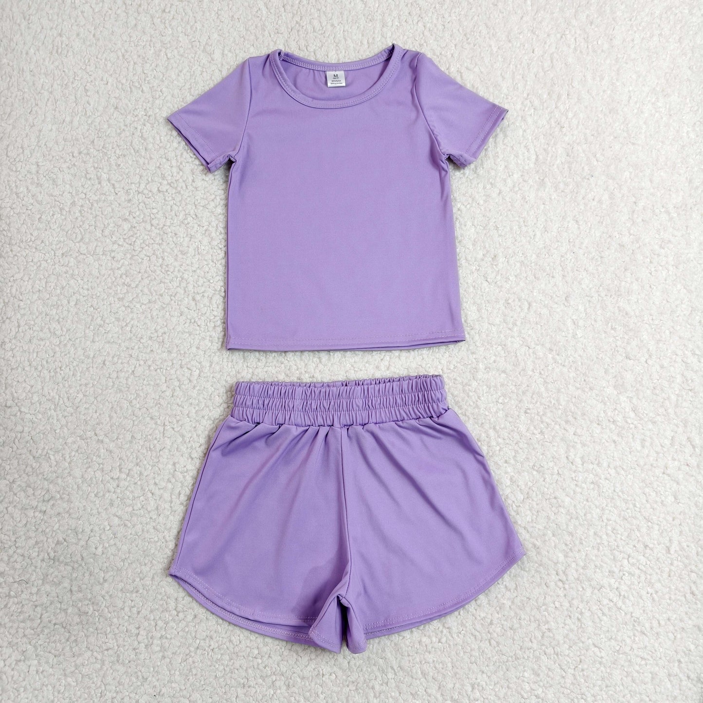 GSSO3769 Yoga Purple Short Sleeve Shorts Girls Set