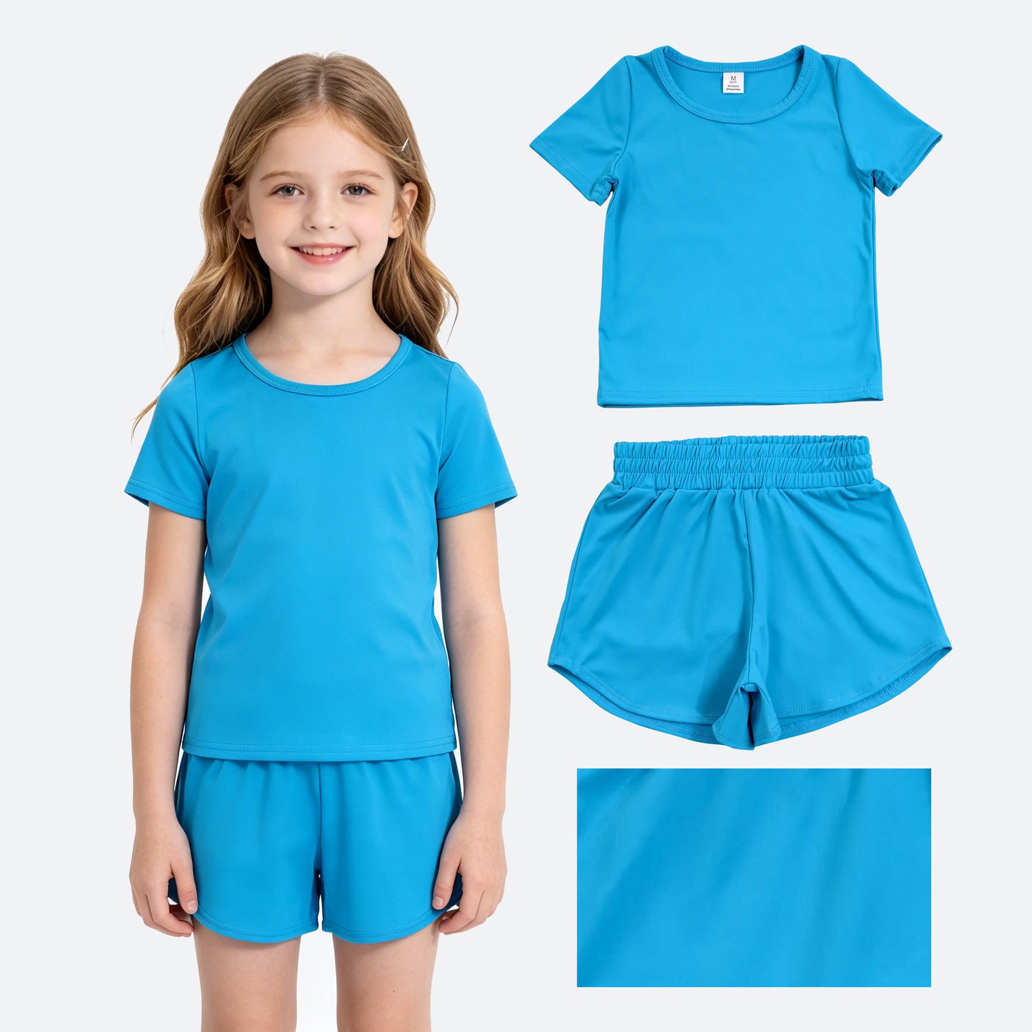 GSSO3770 Yoga Blue Short Sleeve Shorts Girls Set