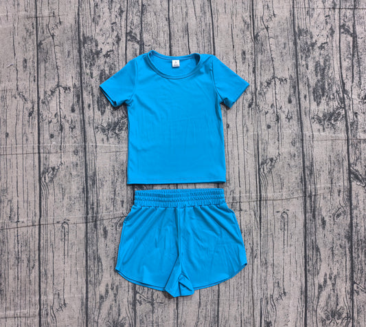 preorder GSSO3770 Samples Blue Short Sleeve Shorts Girls Set