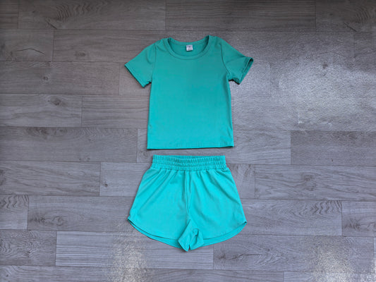 preorder Samples GSSO3771 Yoga Blue Short Sleeve Shorts Girls Set