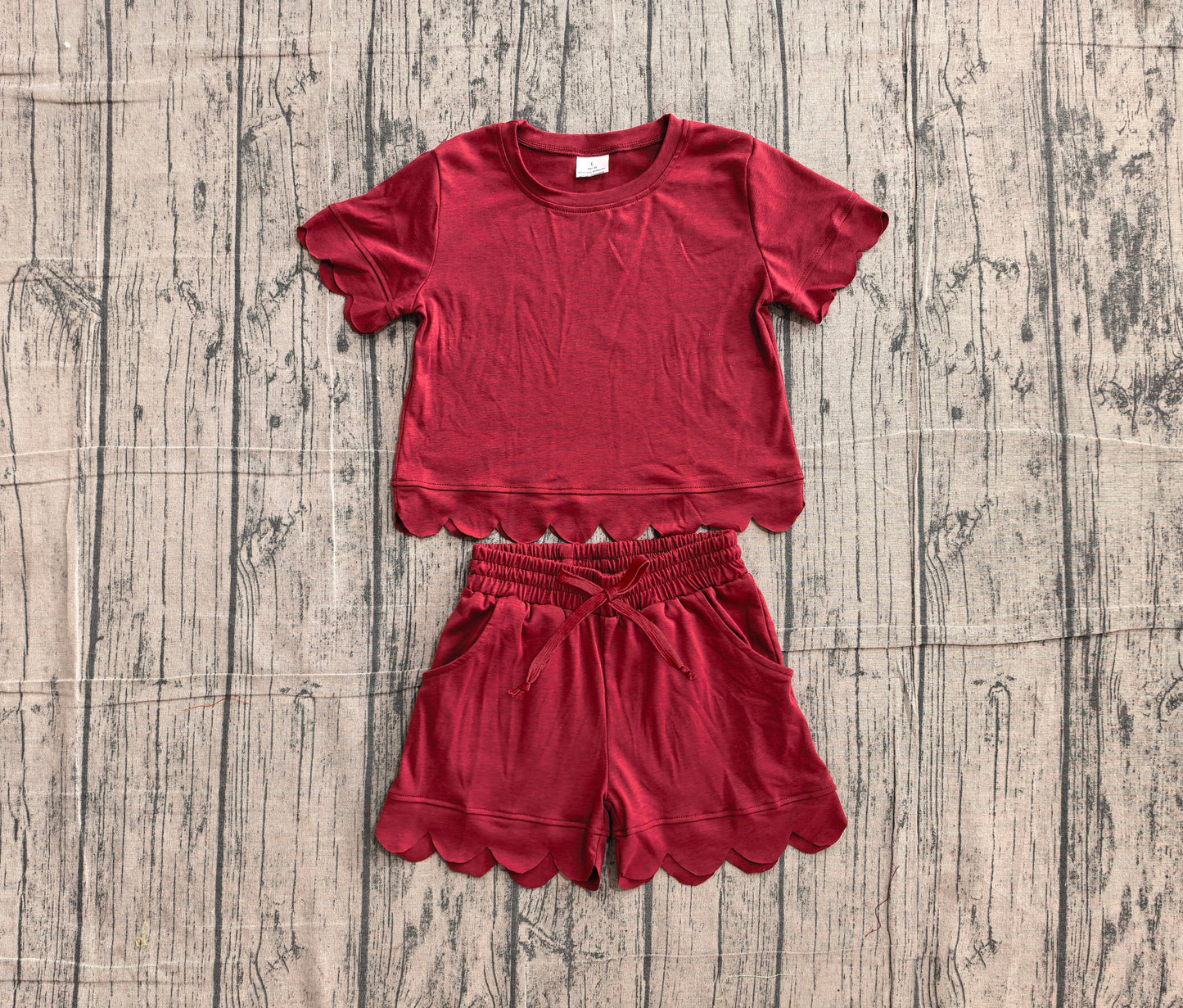 preorder GSSO3778 Samples Maroon Short Sleeve Shorts Girls Set