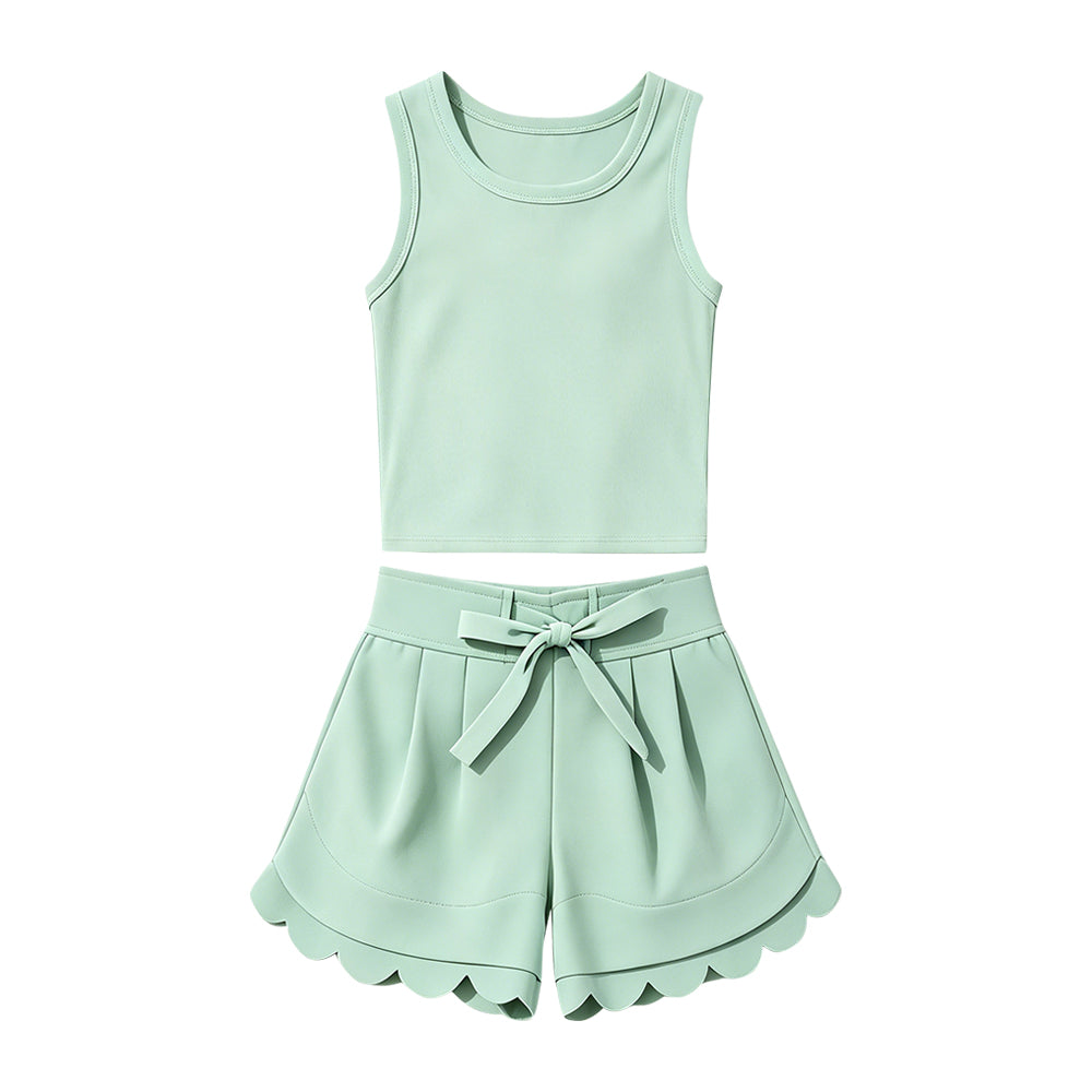 preorder GSSO3779 Yoga Green Sleeveless Shorts Girls Set