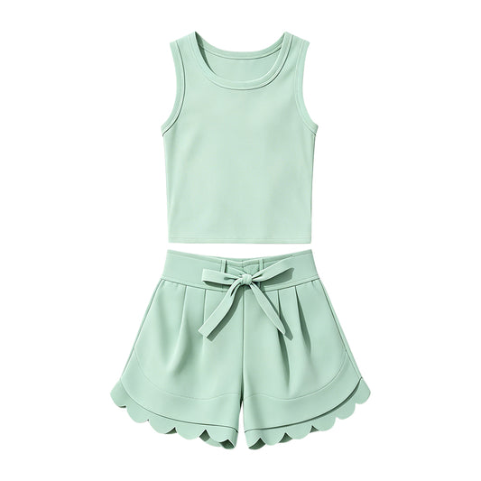 preorder GSSO3779 Yoga Green Sleeveless Shorts Girls Set