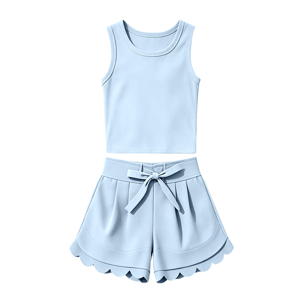 preorder GSSO3781 Yoga Blue Sleeveless Shorts Girls Set