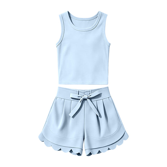 preorder GSSO3781 Yoga Blue Sleeveless Shorts Girls Set