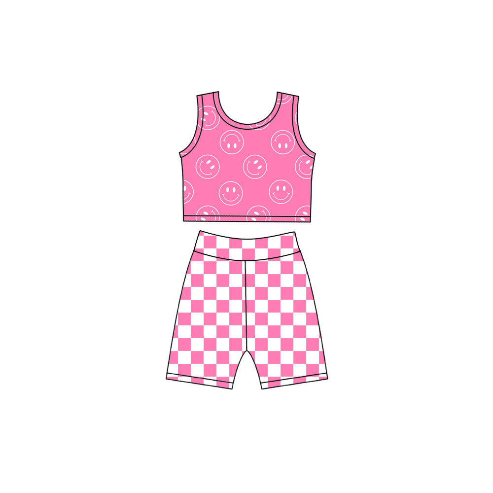 preorder GSSO3785 Yoga Smile Pink Sleeveless Shorts Girls Set