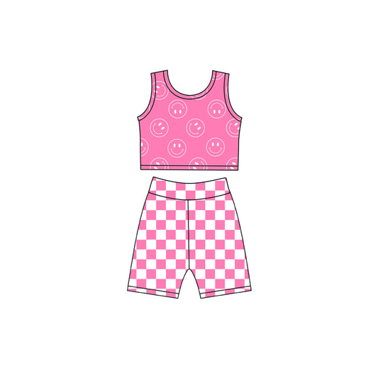preorder GSSO3785 Yoga Smile Pink Sleeveless Shorts Girls Set
