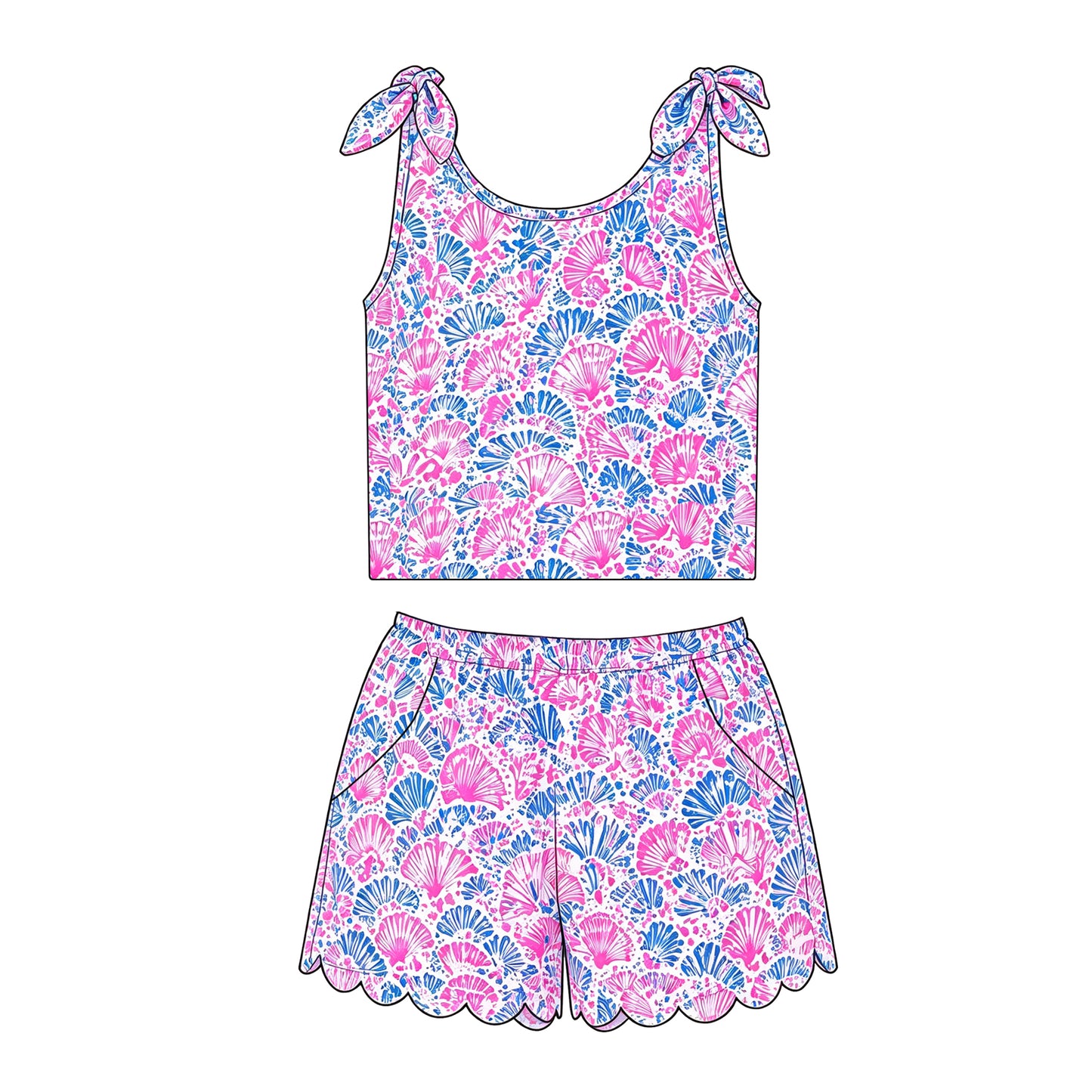 preorder GSSO3788 Shell Hot Pink Sleeveless Shorts Girls Set