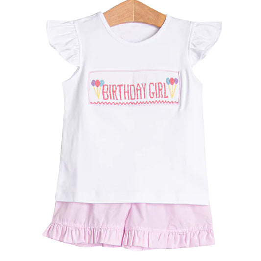 preorder GSSO3790 Birthday Girl Flutter Sleeve Pink Shorts Girls Set