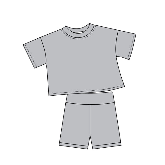 preorder GSSO3794 Light Grey Short Sleeve Shorts Girls Set