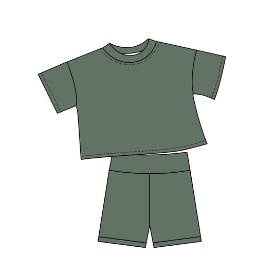 preorder GSSO3795 Dark Green Short Sleeve Shorts Girls Set