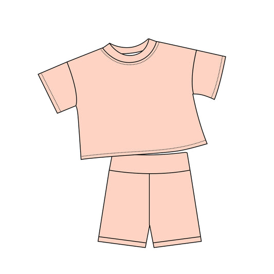 preorder GSSO3798 Light Pink Short Sleeve Shorts Girls Set