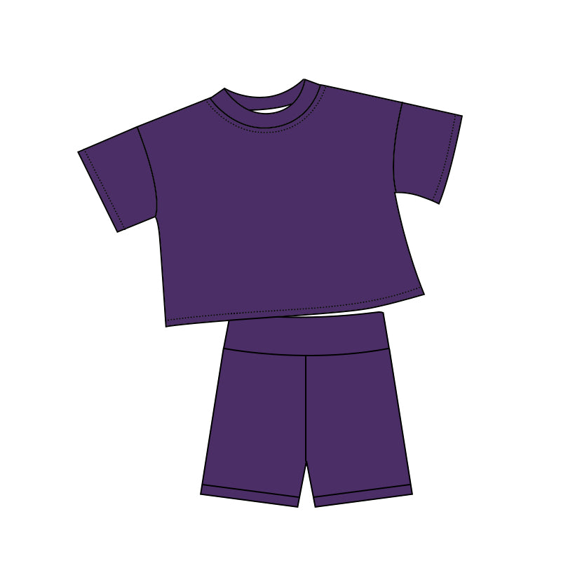 preorder GSSO3799 Purple Short Sleeve Shorts Girls Set