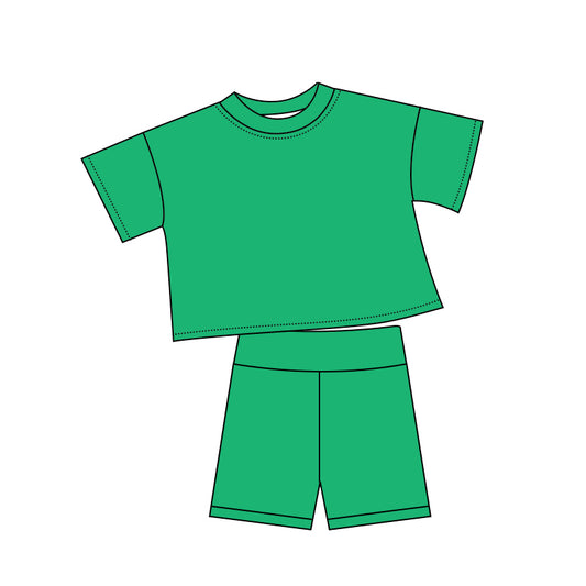 preorder GSSO3805 Green Short Sleeve Shorts Girls Set