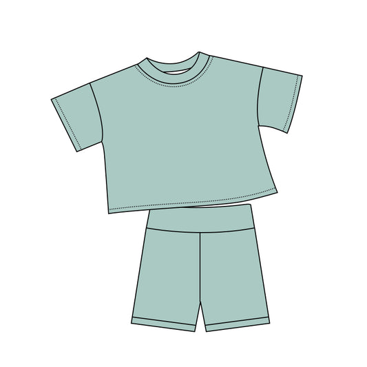 preorder GSSO3806 Light Green Short Sleeve Shorts Girls Set