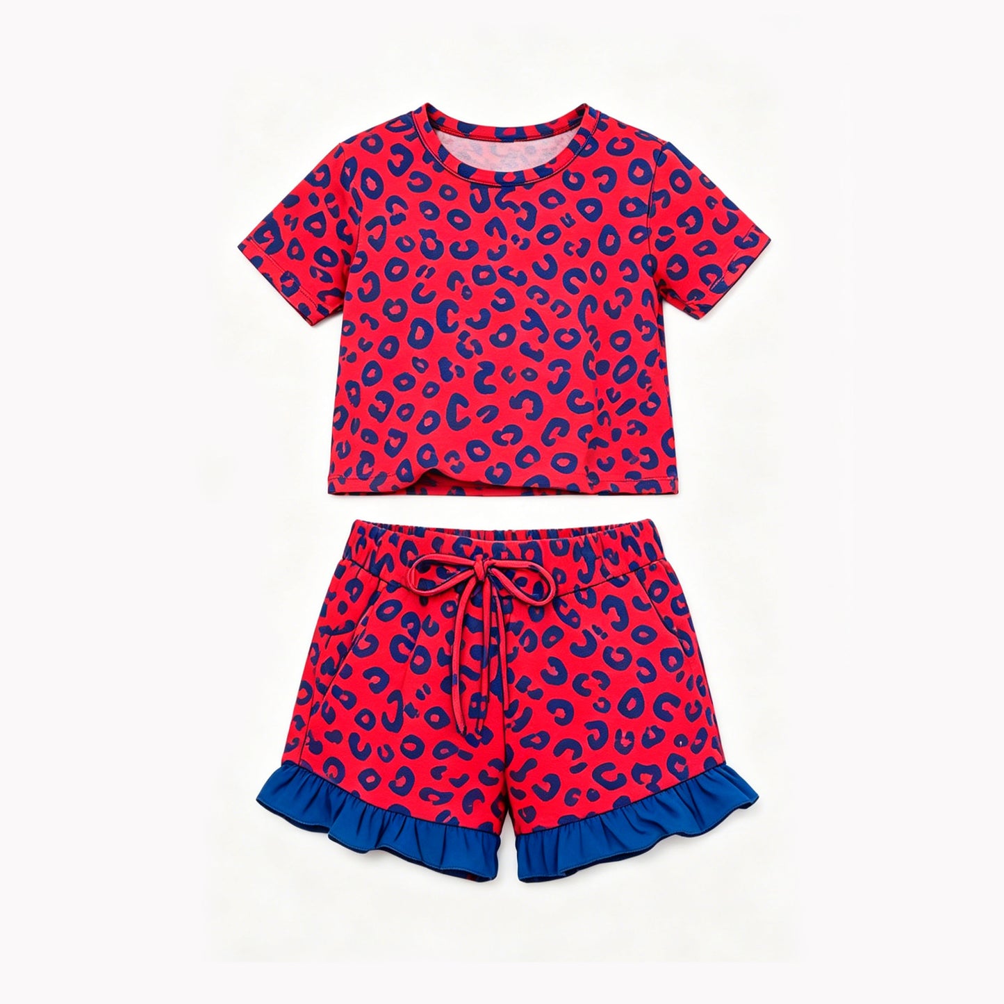 preorder GSSO3811 Leopard Hot Pink Short Sleeve Shorts Girls Set