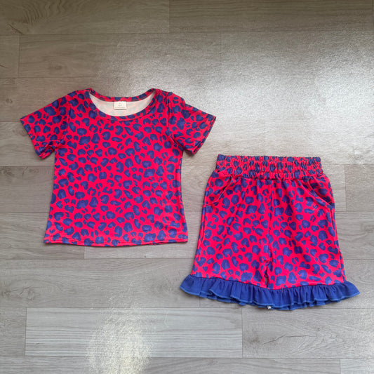 preorder Samples GSSO3811 Leopard Hot Pink Short Sleeve Shorts Girls Set