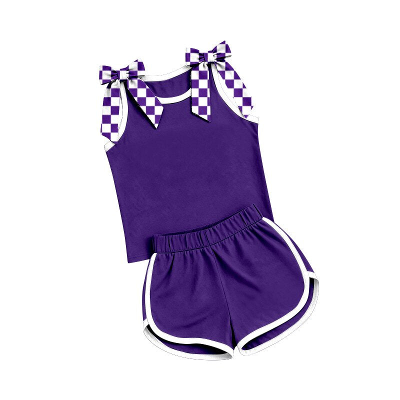 preorder GSSO3814 Purple Sleeveless Shorts Girls Set