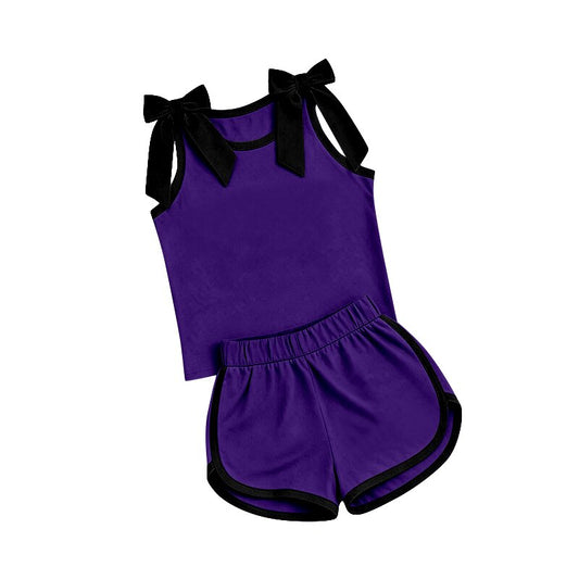 preorder GSSO3815 Dark Purple Sleeveless Shorts Girls Set