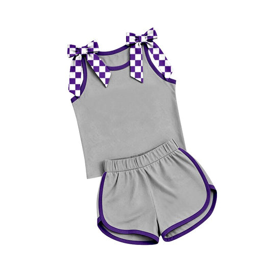 preorder GSSO3816 Grey Sleeveless Shorts Girls Set