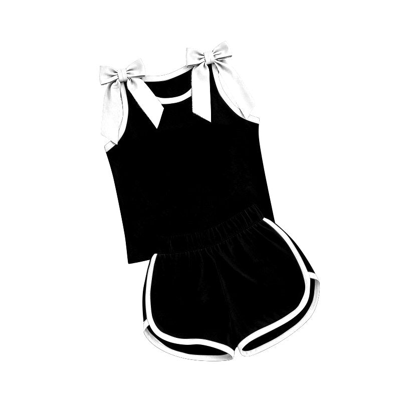 preorder GSSO3817 Black Sleeveless Shorts Girls Set