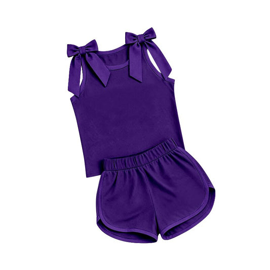 preorder GSSO3818 Purple Sleeveless Shorts Girls Set