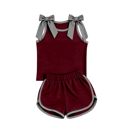 preorder GSSO3820 Maroon Sleeveless Shorts Girls Set