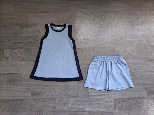 preorder Samples GSSO3847 Yoga Blue Sleeveelss With Shorts Girls Set
