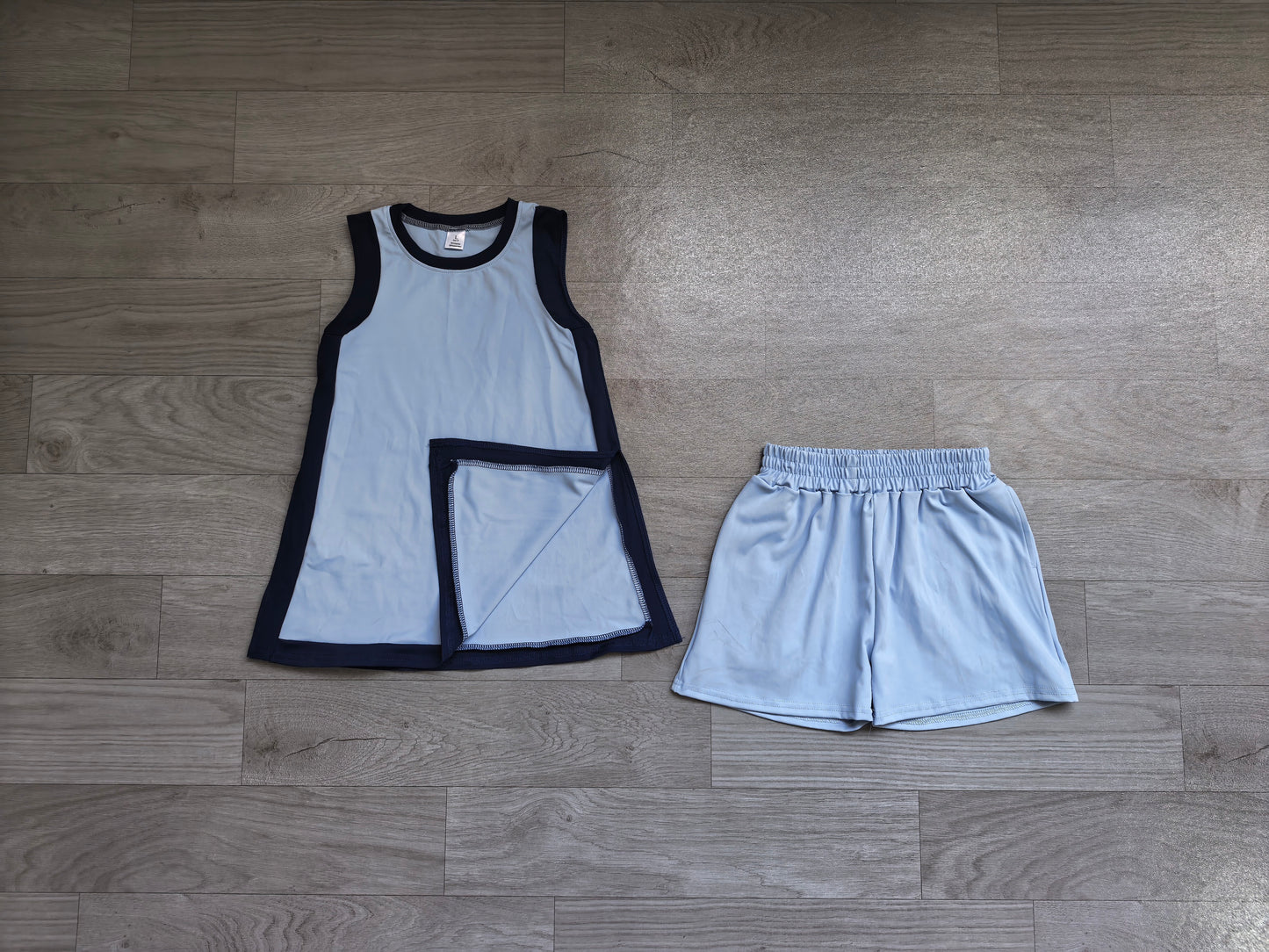 preorder Samples GSSO3847 Yoga Blue Sleeveelss With Shorts Girls Set
