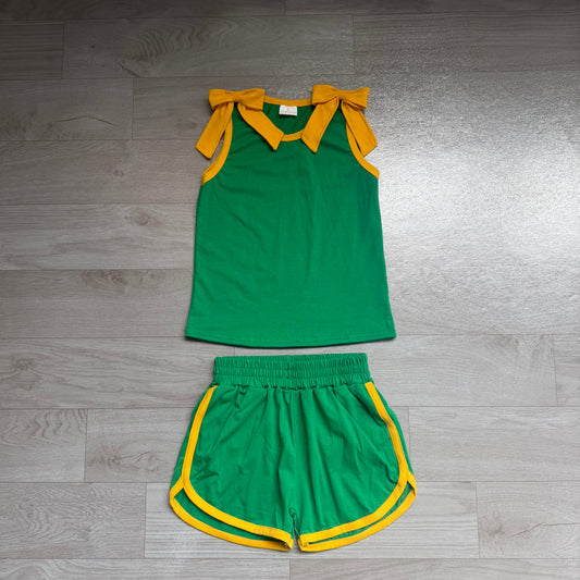 preorder Samples GSSO3850 Cotton Green Bows Sleeveless Shorts Girls Set