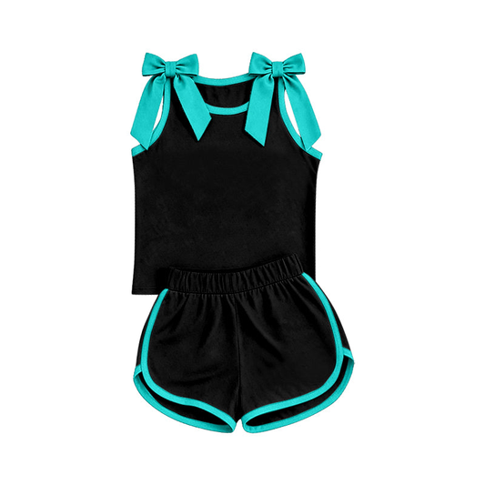 preorder GSSO3856 Black Bows Sleeveless Shorts Girls Set